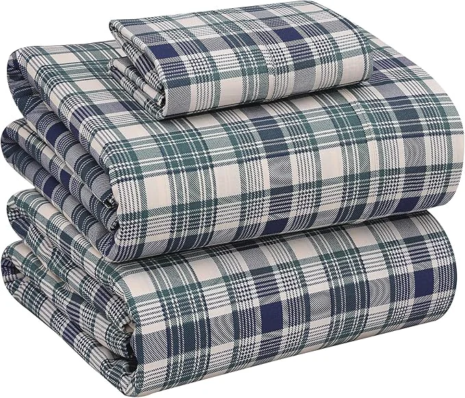Flexible RUVANTI Cotton Sheets – Twin XL Size Percale Bedding Cooling amp Breathable Floral Design Durable with a Crisp Soft amp Comfortable Feel 16 quot Deep Pocket 3-Piece Set Greenish Blue Plaid Superior