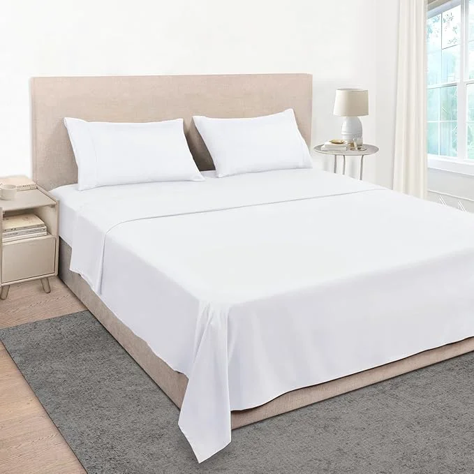 Crafted Mejoroom Full Size Sheet Sets – Hotel Luxury 1800 White Sheet – 16 Inch Deep Pocket Bed Sheets Soft Breathable Wrinkle Fade amp Stain Resistant – 4 Piece Full White Clean