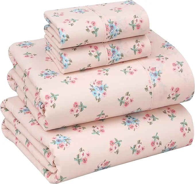 RUVANTI Cotton Sheets – King Size Percale Bedding Cooling amp Breathable Floral Design Durable with a Crisp Soft amp Comfortable Feel 16 quot Deep Pocket 4-Piece Set Spring On