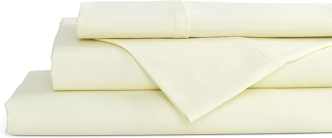 Casual Linen Home Cotton Percale Sheets Twin Size Cream Deep Pocket 3 Pieces Set – 1 Flat 1 Deep Pocket Fitted Sheet and 1 Pillowcase Crisp Cool and Strong Bed Linen Selected