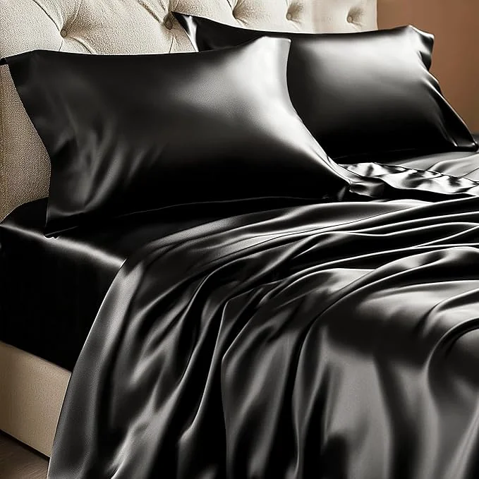 Stylish BEDELITE Satin Sheets Twin Size Bed Set Luxury Soft Black Silky Sheets for Hair and Skin Similar to Silk Bed Sheets Set 3 Pieces with 1 Deep Pocket Fitted Sheet 1 Flat Sheet and 1 Pillowcase Proven
