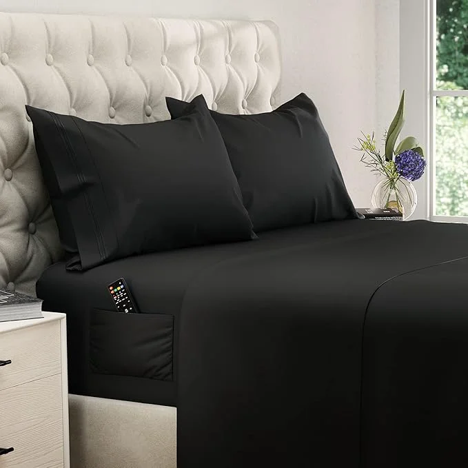 Innovative DREAMCARE California King Sheet Sets – Cooling Bed Sheets – 4pcs Set – up to 15 quot Deep Pocket Cal King Sheets – California King Sheets – Soft amp Lasting Brushed Polyester with Side Pocket – Black Trendy