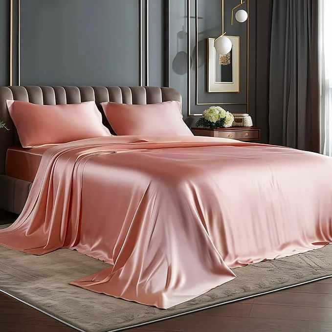 Premium BEDELITE Satin Sheets Queen Size Bed Set Luxury Soft Rose Pink Silky Sheets for Hair and Skin Similar to Silk Bed Sheets Set 4 Pieces with 1 Deep Pocket Fitted Sheet 1 Flat Sheet and 2 Pillowcases Crafted