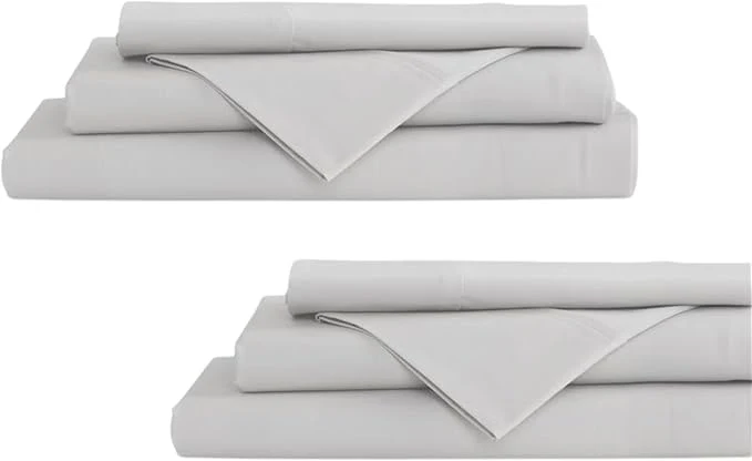 Effective Linen Home Cotton Percale Sheet Set Pack of 2 King Size Silver Deep Pocket 8 Pieces Set – 2 Flat 2 Deep Pocket Fitted Sheet and 4 Pillowcases Crisp Cool and Strong Bed Linen Expertly Made
