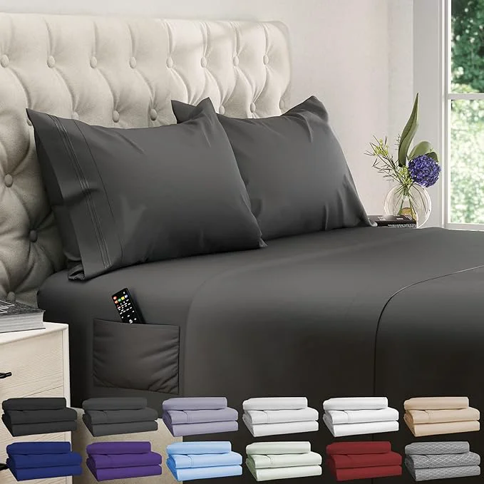 Advanced DREAMCARE Queen Size Sheets – Cooling Bed Sheets – 4pcs Set – up to 15 quot Deep Pocket Queen Sheet Set – Sheets Queen Size Bed – Soft amp Long Lasting Fine Brushed Polyester with Side Pocket – Grey Contemporary