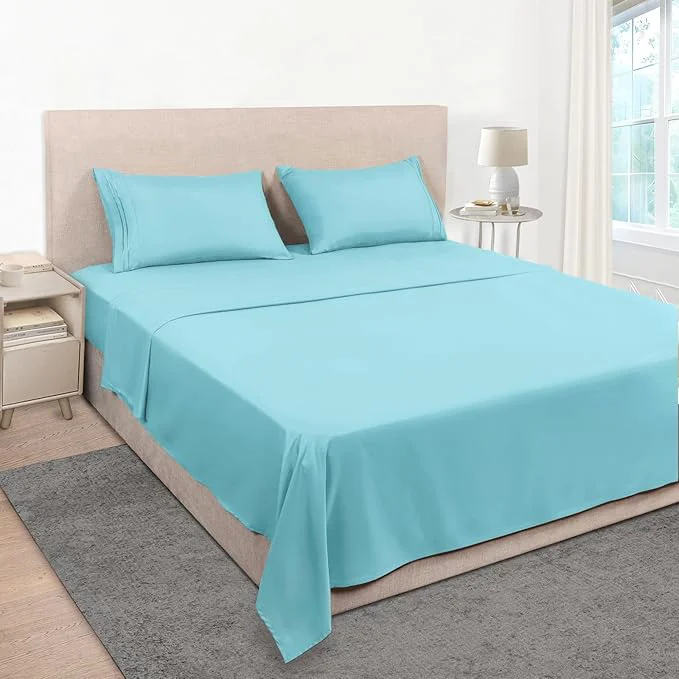 Traditional Mejoroom Queen Size Sheet Set – Hotel Luxury 1800 Bedding Sheets amp Pillowcases – Deep Pocket Fitted Sheet Soft Breathable Wrinkle amp Fade Resistant – 4 Piece Queen Baby Blue High-Performance