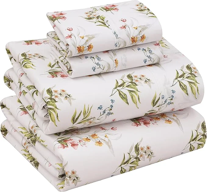 Lightweight RUVANTI Cotton Sheets – Queen Size Percale Bedding Cooling amp Breathable Floral Design Durable with a Crisp Soft amp Comfortable Feel 16 quot Deep Pocket 4-Piece Set Floral Bliss Practical