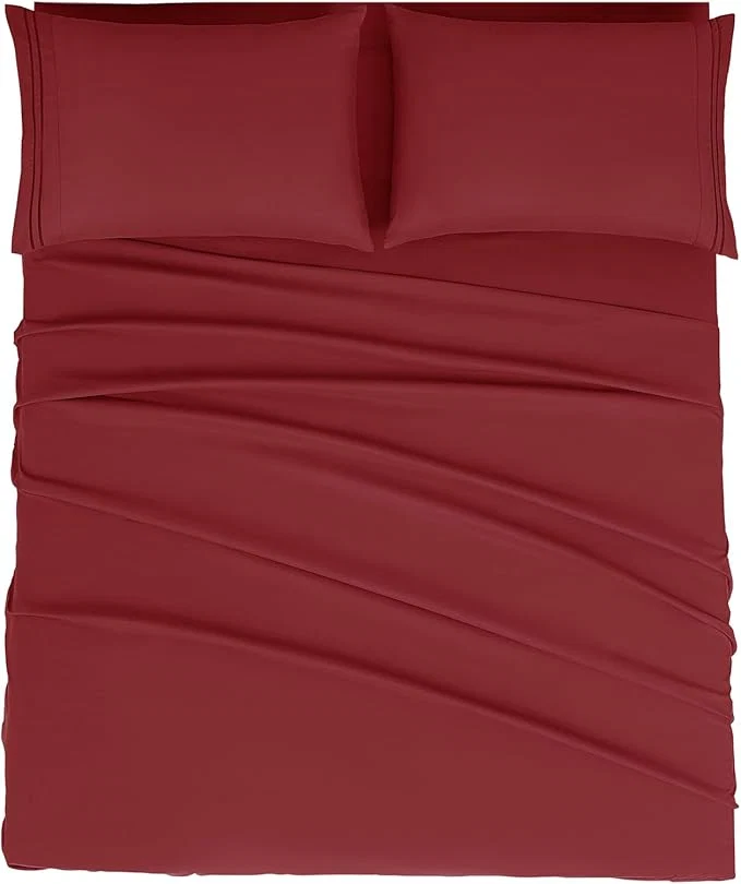 Excellent Mejoroom King Size Bed Sheet Set – Hotel Luxury 1800 Bedding Sheets amp Pillowcases – 16 quot Deep Pocket Fitted Sheet Soft Breathable Wrinkle amp Fade Resistant – 4 Piece King Burgundy Artisan