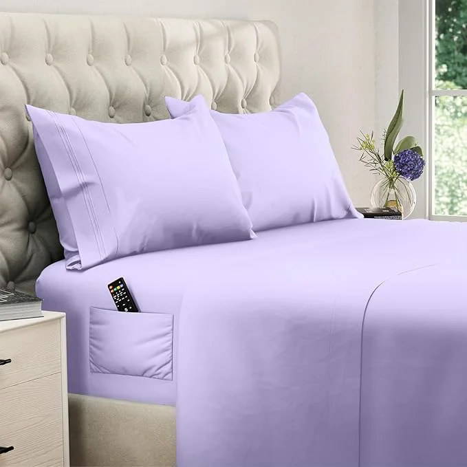 Superior DREAMCARE Full Size Sheets Set – 4 Pcs Cooling Bed Sheets with Up to 15 quot Deep Pockets – Soft Long-Lasting Brushed Polyester with Side Pocket Lavender Modern