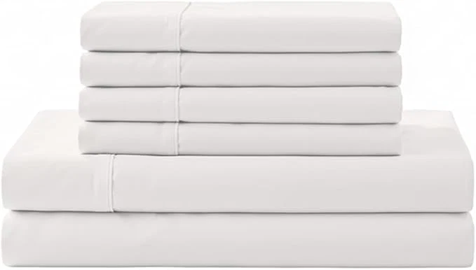 User-Friendly Linen Home Cotton Percale Sheet Set King Size White Deep Pocket 6 Pieces Set – 1 Flat 1 Deep Pocket Fitted Sheet and 4 Pillowcases Crisp Cool and Strong Bed Linen High-Performance