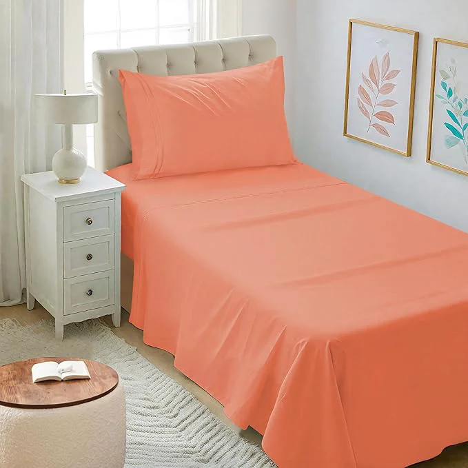 Long-Lasting Mejoroom Twin XL Sheet Set – Hotel Luxury Microfiber Sheet amp Pillowcase Sets Fits College Dorm Room Mattress – Soft Breathable Wrinkle amp Fade Resistant – 3 Piece Coral Selected