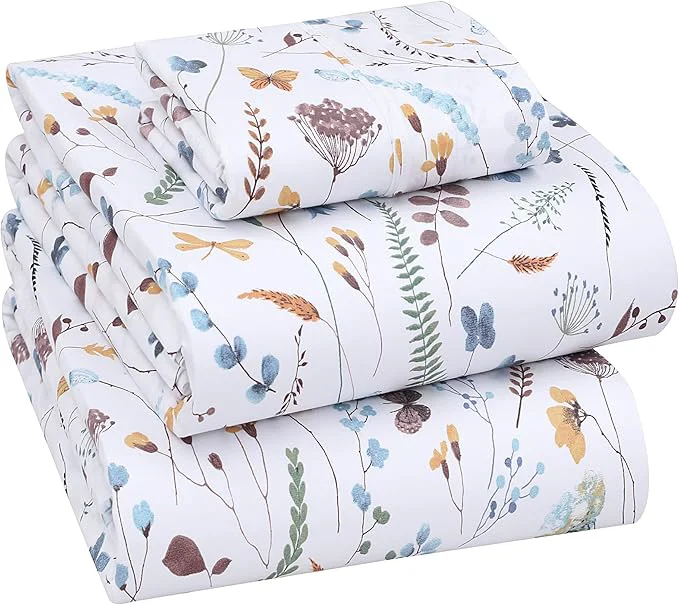 Clean RUVANTI Cotton Sheets – Twin Size Percale Bedding Cooling amp Breathable Floral Design Durable with a Crisp Soft amp Comfortable Feel 16 quot Deep Pocket 3-Piece Set Fern Class High-Quality