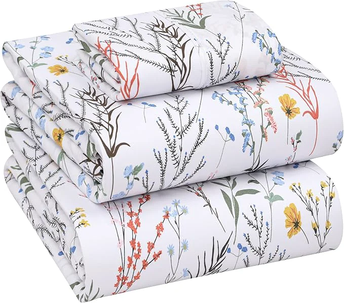 Refined RUVANTI Cotton Sheets – Twin XL Size Percale Bedding Cooling amp Breathable Floral Design Durable with a Crisp Soft amp Comfortable Feel 16 quot Deep Pocket 3-Piece Set Aroma Lightweight