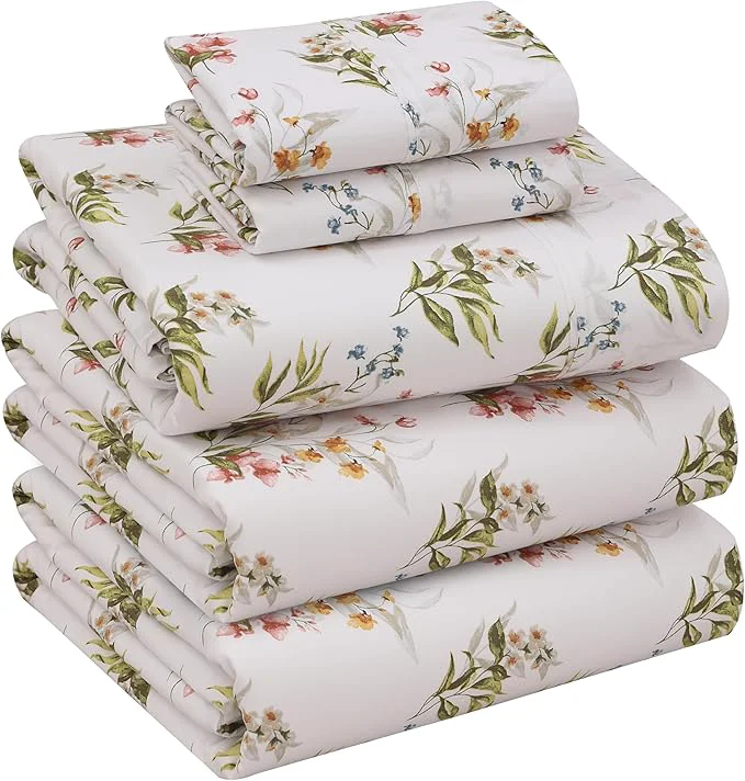 Long-Lasting RUVANTI Cotton Sheets – Split King Size Percale Bedding Cooling amp Breathable Floral Design Durable with a Crisp Soft amp Comfortable Feel 16 quot Deep Pocket 5-Piece Set Floral Bliss Convenient