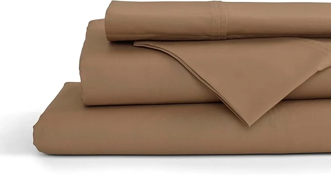 Safe Linen Home Cotton Percale Sheets Twin Size Earthy Brown Deep Pocket 3 Pieces Set – 1 Flat 1 Deep Pocket Fitted Sheet and 1 Pillowcase Crisp Cool and Strong Bed Linen Excellent