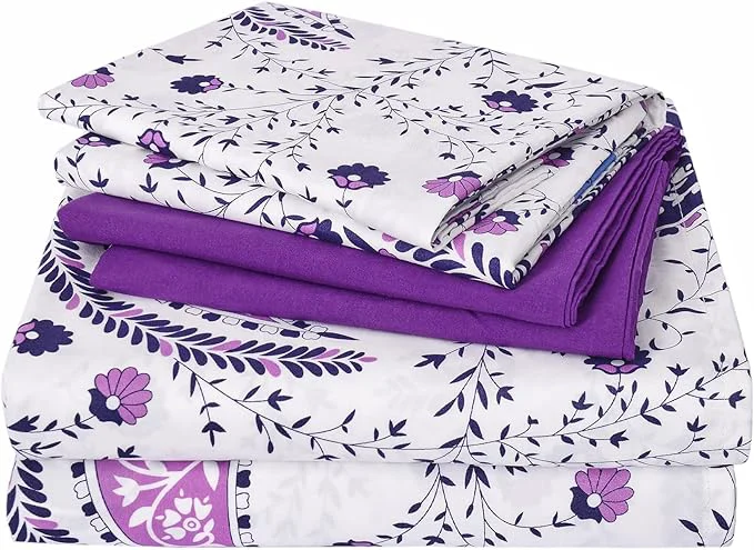 Original JSD 6 Piece Purple Paisley Sheet Set Queen Size Soft Printed Microfiber Sheets with 4 Pillowcases Deep Pocket Optimized