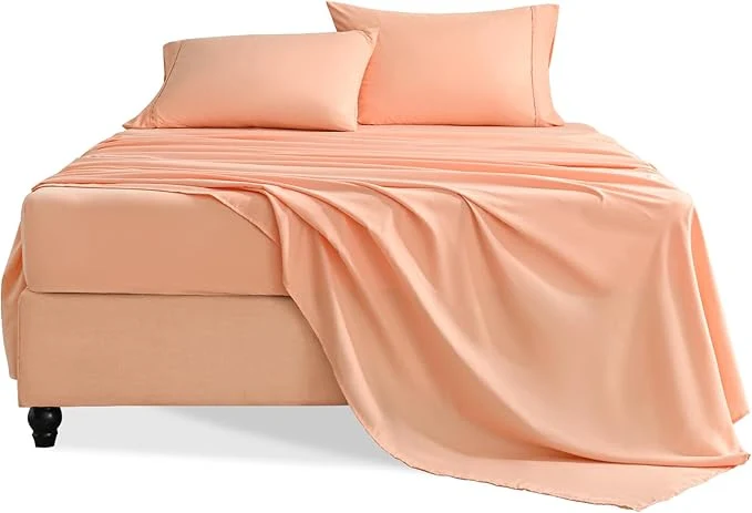 Premium Material Full Size Bed Sheets Set 4 Pieces Hotel Luxury Soft Microfiber Bed Sheets Set Up to 16 quot Deep Pockets Oeko-Tex Sheets with Elastic Breathable Wrinkle Peach Pink Flower Full Smooth