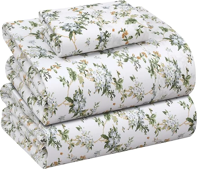 Certified RUVANTI Cotton Sheets – Twin Size Percale Bedding Cooling amp Breathable Floral Design Durable with a Crisp Soft amp Comfortable Feel 16 quot Deep Pocket 3-Piece Set Heritage Enhanced