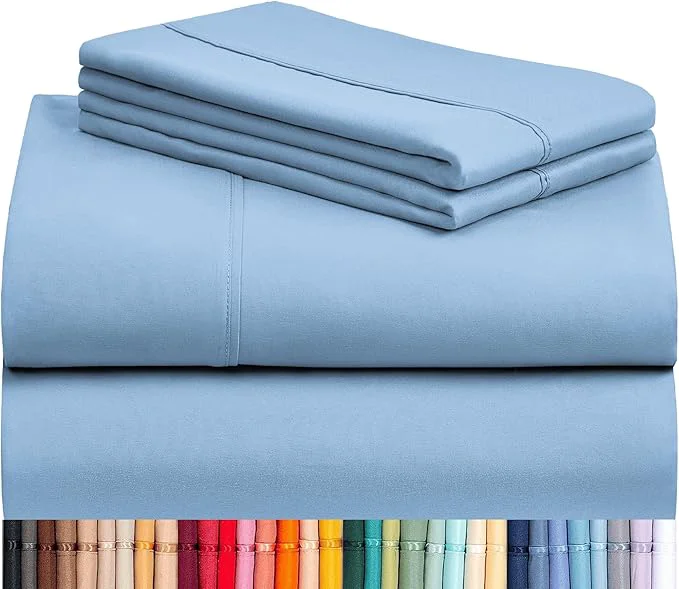 Clean LuxClub 4 PC Full Sheet Set Deep Pockets Wrinkle Cooling Bed Sheets Hotel Bedding for Women Men Kids amp Teens Includes 1 Fitted Sheet 1 Flat Sheet and 2 Pillowcases-Soft Sky Safe
