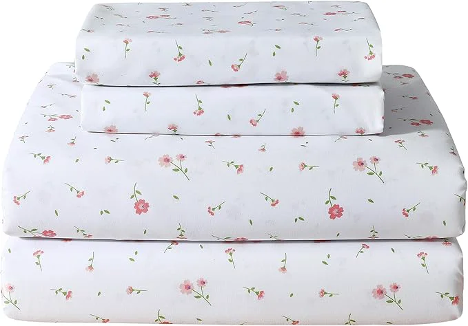 Recyclable Softan Pink Flower Sheets for King Size Bed – 4 Piece Microfiber Floral Sheet Set with 15 quot Deep Pocket Cute Pink Spring Flower Sheets and Pillowcase Set High-End
