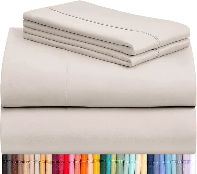 World-Class LuxClub 4 PC Sheet Set Bed Sheets Deep Pockets 16 quot Eco Friendly Wrinkle Cooling Machine Washable Hotel Bedding Silky Soft – Linen California King Natural