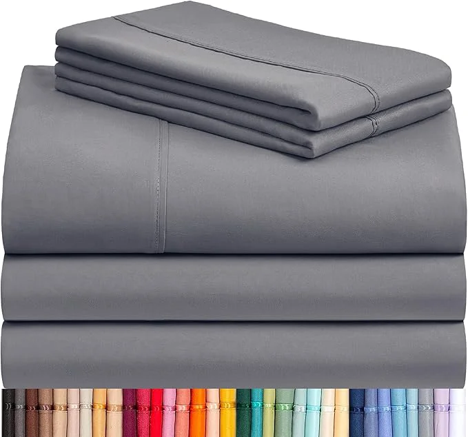 Enhanced LuxClub 5 PC Split King Sheet Set Deep Pockets Wrinkle Cooling Bed Sheets Hotel Bedding for Women Men Includes 2 Fitted Sheet 1 Flat Sheet and 2 PillowcasesSoft Light Grey Reliable