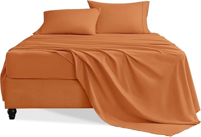 Natural Twin Sheets Set 3 Pieces Hotel Luxury Soft Microfiber Bed Sheets Set Up to 16 quot Deep Pockets Oeko-Tex Sheets with Elastic Breathable Wrinkle Pumpkin Orange Twin Healthy