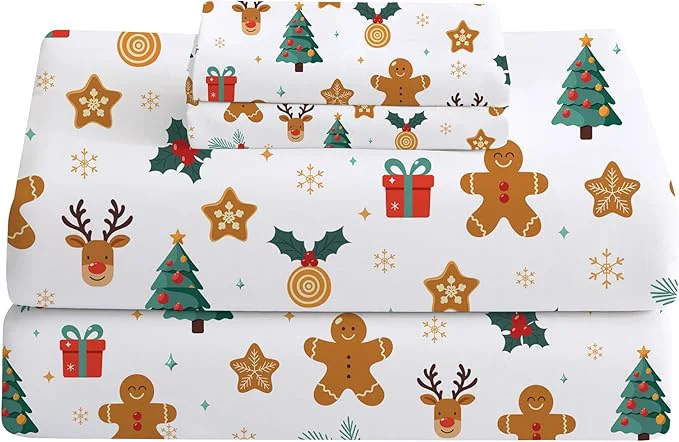 World-Class Softan Christmas Holiday Twin Size Sheet Set 3-Piece Printed Microfiber Fitted Bed Sheet with 15 quot Deep Pocket amp Non-Slip Straps Snowflake Reindeer Patterned Sheets amp Pillowcase Set Effective