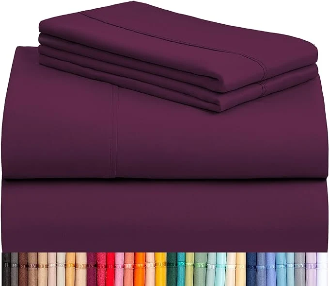 LuxClub 4 PC California King Sheet Set Breathable Luxury Bed Sheets Deep Pockets 18 quot Wrinkle Cooling Sheets Machine Washable Hotel Bedding Silky Soft – Eggplant Cal King Solid