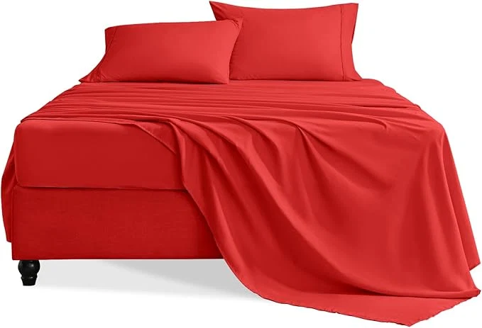 Secure Twin Sheets Set 3 Pieces Hotel Luxury Soft Microfiber Bed Sheets Set Up to 16 quot Deep Pockets Oeko-Tex Sheets with Elastic Breathable Wrinkle Red Twin Dependable