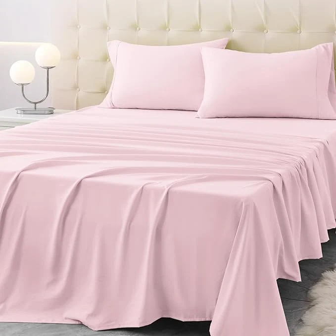 Specialty Twin XL Size Bed Sheet Set – 3 Piece Soft Microfiber Sheets with Deep Pockets Cooling Technology and Wrinkle- Pillowcase. Hotel-Quality Durable Bedding Light Pink Optimized