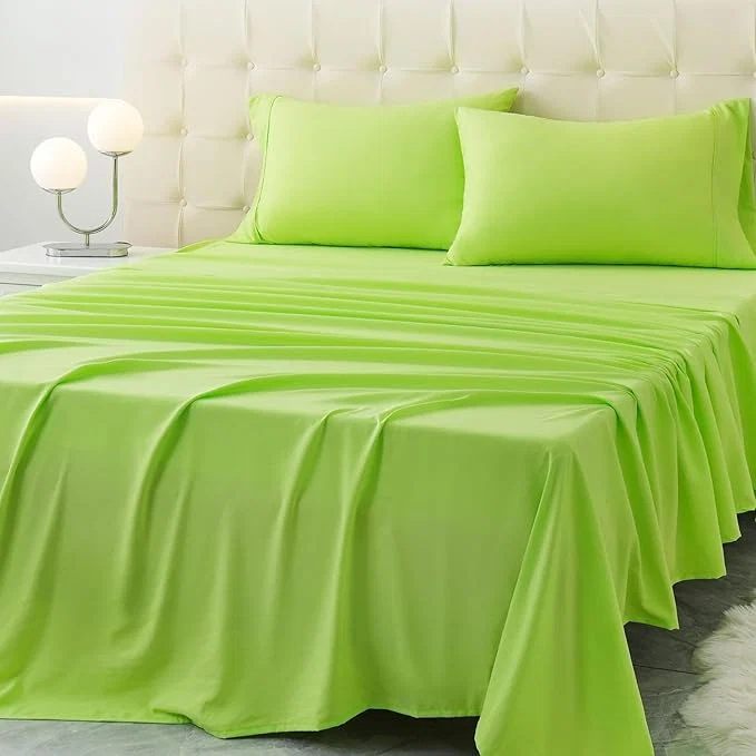 Exceptional California King Size Bed Sheet Set – 4 Piece Soft Microfiber Sheets with Deep Pockets Cooling Technology and Wrinkle- Pillowcase. Hotel-Quality Durable Bedding Sharp Green Contemporary