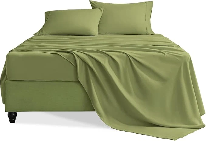 Official Full Size Bed Sheets Set 4 Pieces Hotel Luxury Soft Microfiber Bed Sheets Set Up to 16 quot Deep Pockets Oeko-Tex Sheets with Elastic Breathable Wrinkle Green Full Comfortable