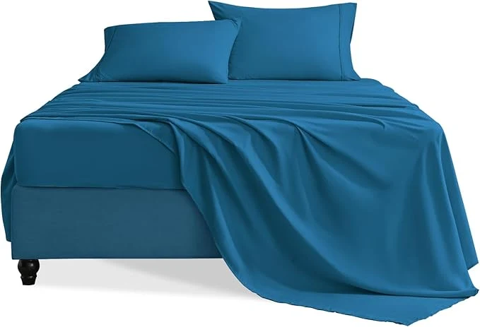 Next-Generation Twin Sheets Set 3 Pieces Hotel Luxury Soft Microfiber Bed Sheets Set Up to 16 quot Deep Pockets Oeko-Tex Sheets with Elastic Breathable Wrinkle Peacock Blue Twin Responsible