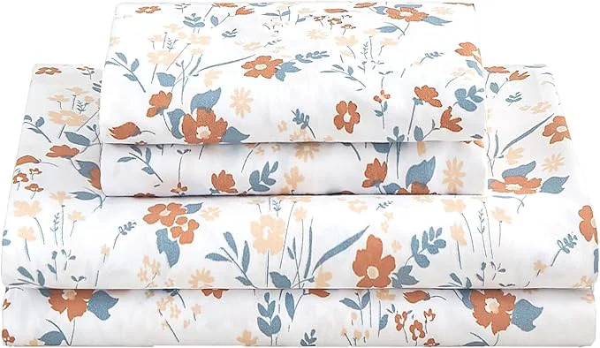Exclusive Softan Orange Flower Sheets for King Size Bed Floral Bed Sheets King Printed Sheets – 4 Piece Soft Microfiber Patterned Fitted Sheets King with 15 quot Deep Pocket Recyclable