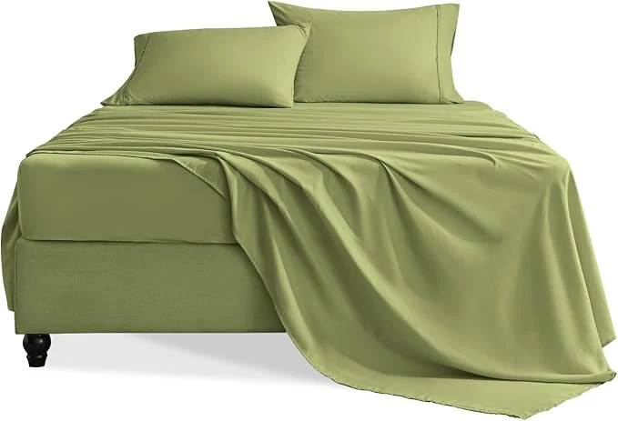 Classic King Size Sheets Set 4 Pieces Hotel Luxury Soft Microfiber Bed Sheets Set Up to 16 quot Deep Pockets Oeko-Tex Sheets with Elastic Breathable Wrinkle Green King Secure