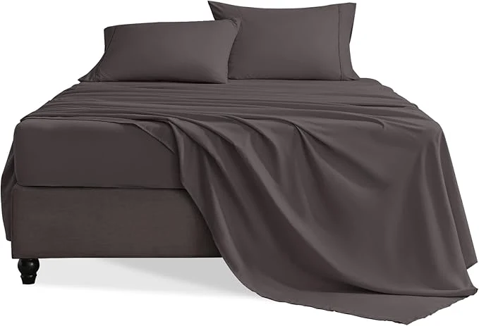 Detailed Full Size Bed Sheets Set 4 Pieces Hotel Luxury Soft Microfiber Bed Sheets Set Up to 16 quot Deep Pockets Oeko-Tex Sheets with Elastic Breathable Wrinkle Dark Gull Gray Full Trendy