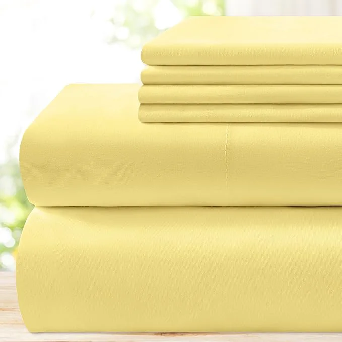 Optimized BYSURE 6 Pieces Bed Sheets Set Queen Yellow – Hotel Luxury Super Soft 1800 Thread Count Microfiber Sheets with Deep Pockets Wrinkle amp Fade Resistant Easy-to-Use
