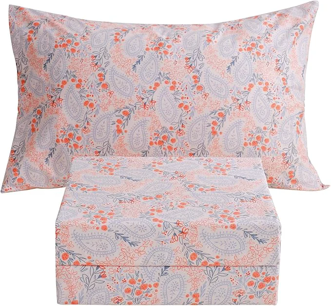 Trendy JSD Pink Paisley Floral Sheet Set Twin Size 3 Piece Soft Printed Microfiber Sheets Extra Deep Pocket Trusted