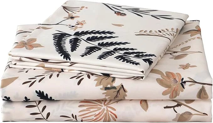 Dependable JSD Boho Floral Printed Sheet Set Cal King 4 Piece Soft Botanical Pattern Microfiber Sheets Extra Deep Pocket Convenient