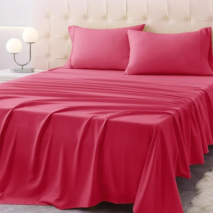 Trusted California King Size Bed Sheet Set – 4 Piece Soft Microfiber Sheets with Deep Pockets Cooling Technology and Wrinkle- Pillowcase. Hotel-Quality Durable Bedding Viva Magenta Exclusive