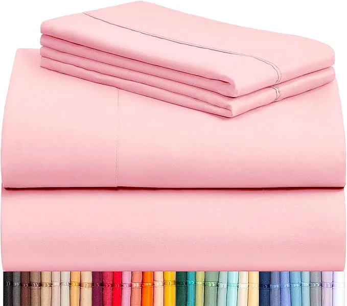 Fashionable LuxClub 4 PC Sheet Set Bed Sheets Deep Pockets 16 quot Eco Friendly Wrinkle Cooling Machine Washable Hotel Bedding Silky Soft – Baby Pink King Lightweight