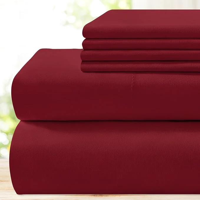 Environmentally Friendly BYSURE 6 Pieces Bed Sheets Set King Burgundy – Hotel Luxury Super Soft 1800 Thread Count Microfiber Sheets with Deep Pockets Wrinkle amp Fade Resistant Selected