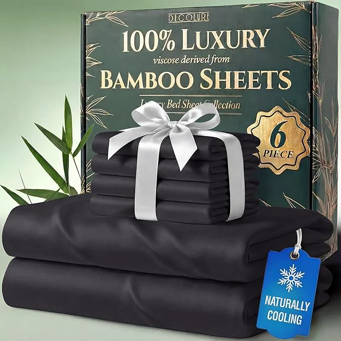 High-Grade DECOLURE Viscose Derived from Bamboo Sheets Full Size – Luxury 6 Pc Naturally Cooling Sheets Ultra Soft Bed Set – Deep 17 quot Pockets Durable Double Stitching Oeko Tex Standard Charcoal Fashionable