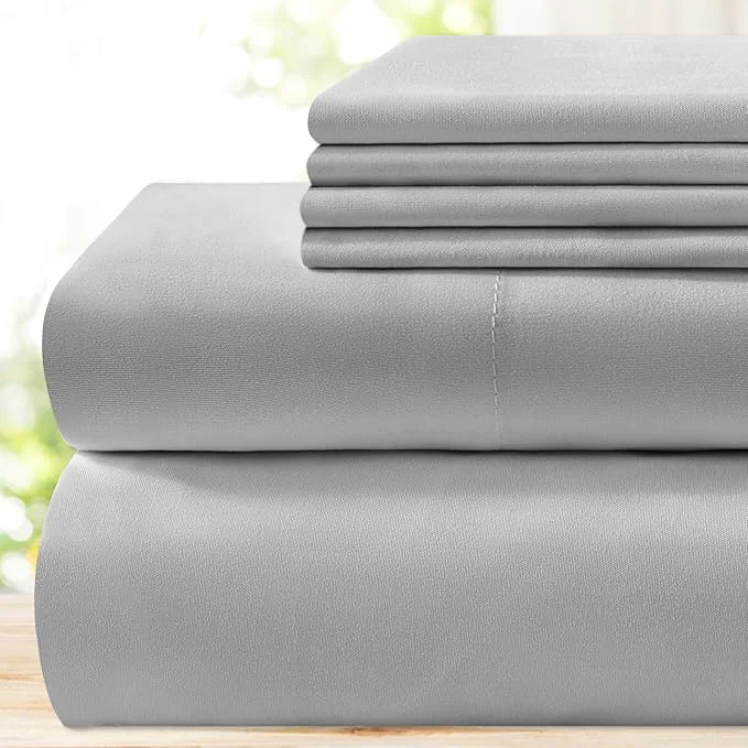 High-Grade BYSURE Hotel Luxury Bed Sheets Set 6 Piece King Light Gray – Super Soft 1800 Thread Count Microfiber Sheets with Deep Pockets Wrinkle amp Fade Resistant Natural