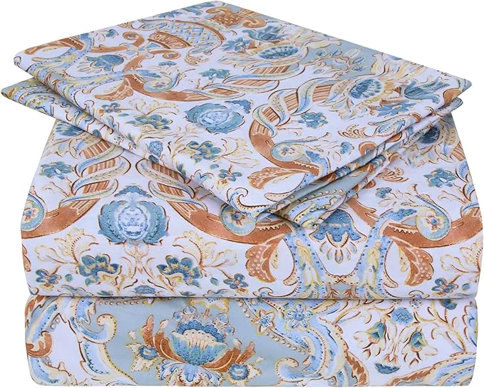 Carefully Designed JSD Vintage Paisley Printed Sheet Set King Size 4 Piece Soft Pattern Microfiber Sheets Extra Deep Pocket Specialty
