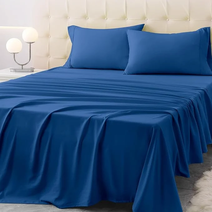 Green King Size Bed Sheet Set – 4 Piece Soft Microfiber Sheets with Deep Pockets Cooling Technology and Wrinkle- Pillowcase. Hotel-Quality Durable Bedding Prussian Blue Luxury