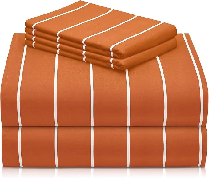 Powerful LuxClub 4 PC Sheet Set Bed Sheets Deep Pockets 16 quot Wrinkle Cooling Machine Washable Hotel Bedding Silky Soft – Striped-Autumn Orange Queen Unique