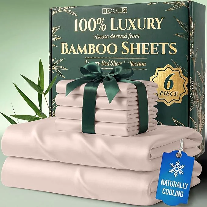 Dependable DECOLURE Viscose Derived from Bamboo Sheets King Size – Luxury 6 Pc Naturally Cooling Sheets Ultra Soft Bed Set – Deep 17 quot Pockets Durable Double Stitching Oeko Tex Standard Light Pink Advanced
