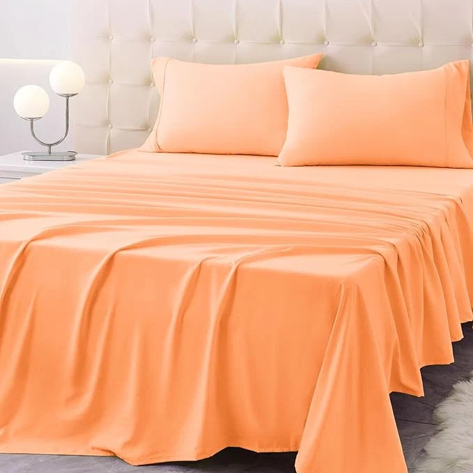 Premium Material Full Size Bed Sheet Set – 4 Piece Soft Microfiber Sheets with Deep Pockets Cooling Technology and Wrinkle- Pillowcase. Hotel-Quality Durable Bedding Peach Fuzz Contemporary